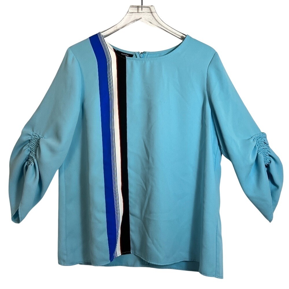 Alfani 3/4 Scrunched Sleeve Blouse Blue Tulip Ruched‎ Sleeve